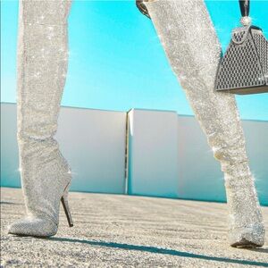 Cape Robbin Silver Over the Knee Boots with Stiletto Heel